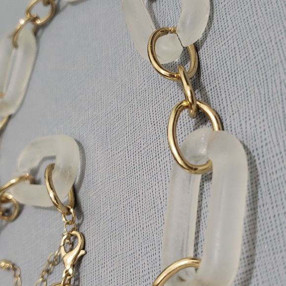 New 18" Lightweight Fashion Jewelry Large Chain Link Neclace Frosted Clear - Picture 4 of 6